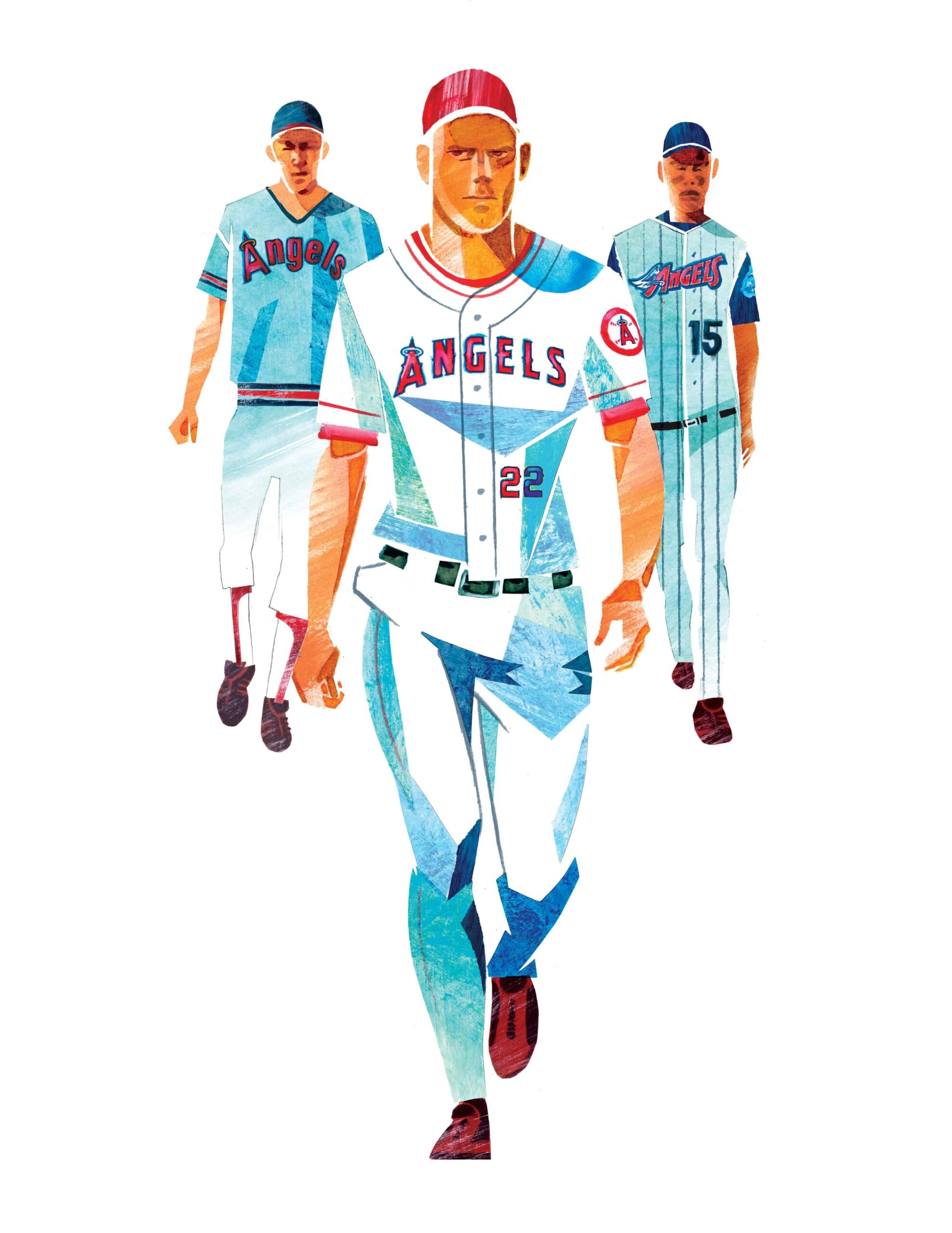 MLP was commissioned by People Magazine to develop illustrations of a beauty page sponsored by Major League Baseball on the evolution of Angels jerseys.